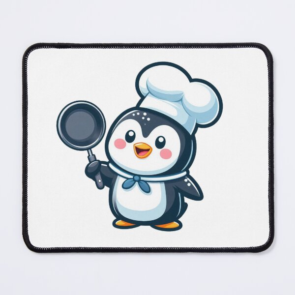 Item preview, Happy Cartoon Chef Penguin in Apron Holding Frying Pan designed and sold by Confuzz1ed.