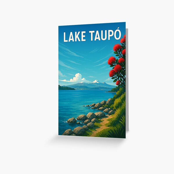 Artikel-Vorschau von Felsige Küste und Alpenblick auf den Lake Taupō, designt und verkauft von Aryabek.