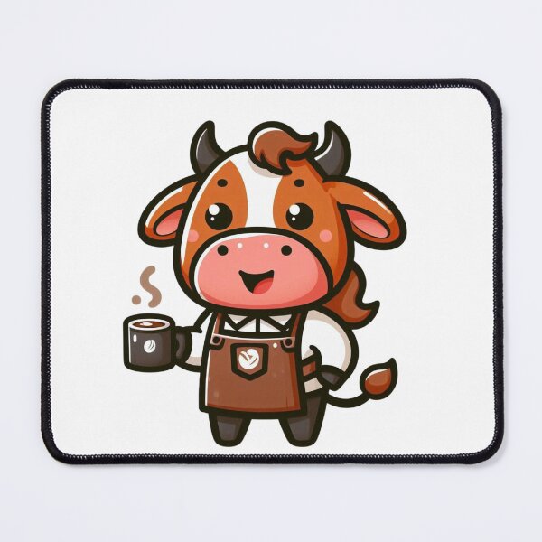 Item preview, Friendly Cartoon Cow Barista with Apron and Coffee Cup designed and sold by Confuzz1ed.
