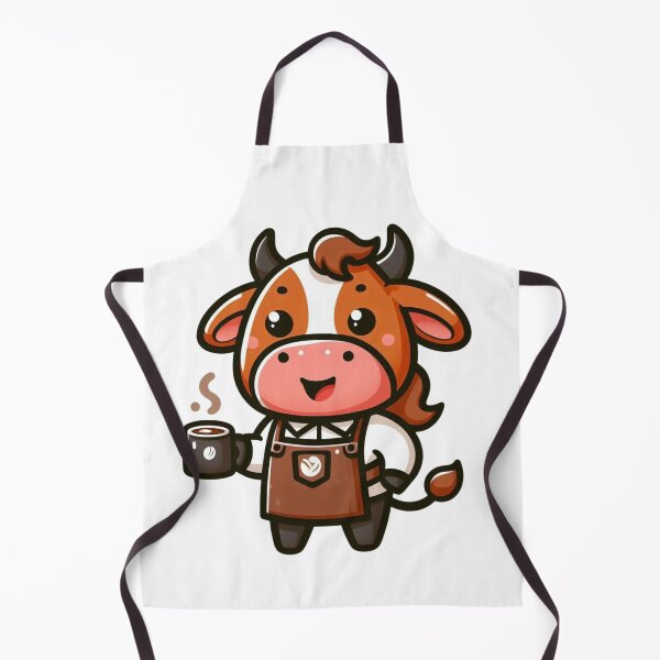 Item preview, Friendly Cartoon Cow Barista with Apron and Coffee Cup designed and sold by Confuzz1ed.