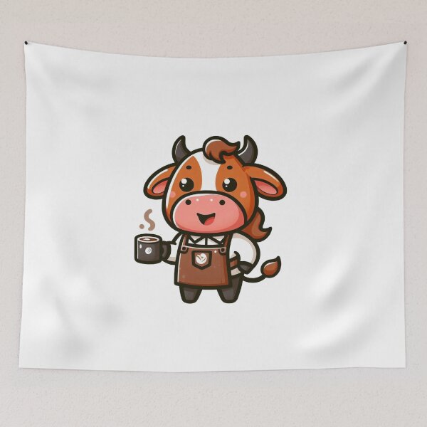 Item preview, Friendly Cartoon Cow Barista with Apron and Coffee Cup designed and sold by Confuzz1ed.