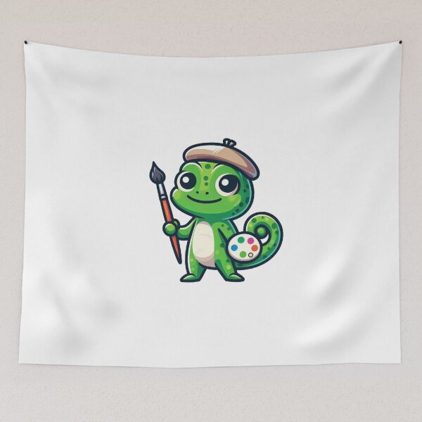 Item preview, Creative Cartoon Chameleon Artist with Beret and Paintbrush designed and sold by Confuzz1ed.