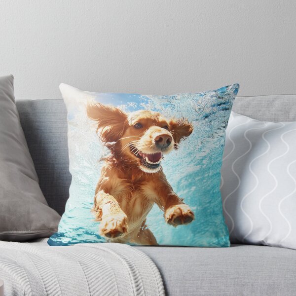 Item preview, Dog jumping in pool designed and sold by ArtfulPlay.