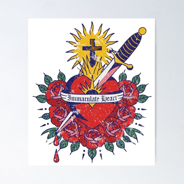 Item preview, Immaculate Heart Distressed Tee, Sacred Heart Catholic Symbol, Gothic Religious Wall Print, Rose Dagger Illustration, Catholic Tee Design designed and sold by ReFreshU Shop Designs.