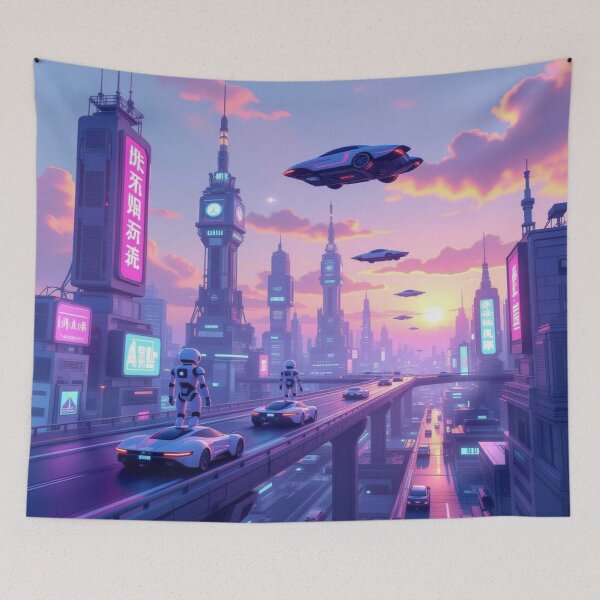 Item preview, Retro-Futuristic Metropolis – Neon Dreams at Dusk designed and sold by FotoworldEdel.