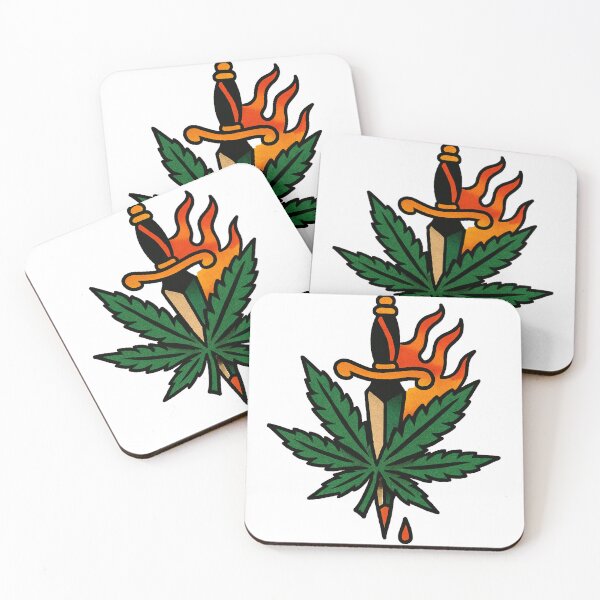 Item preview, Cannabis Rose Dagger – Traditional Tattoo Flash designed and sold by Wake and Bake.