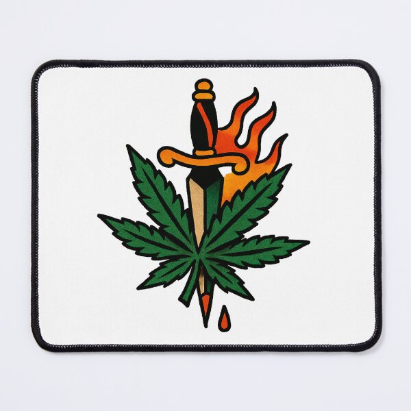 Item preview, Cannabis Rose Dagger – Traditional Tattoo Flash designed and sold by Wake and Bake.