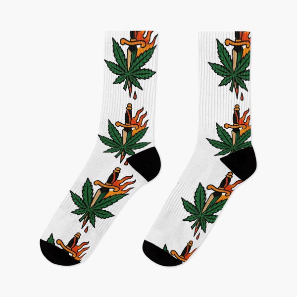 Item preview, Cannabis Rose Dagger – Traditional Tattoo Flash designed and sold by Wake and Bake.