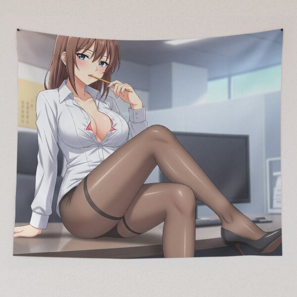 Item preview, Office Waifu sitting sensually on a desk with a blush on her face designed and sold by GerwantSHOP.
