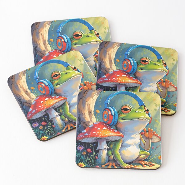 Item preview, Cool Frog with Headphones Art Print - Funky Forest Amphibian Lo-Fi designed and sold by Estelle Printworks.