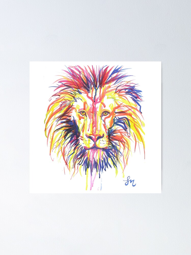 Colourful Lion Art Lion Poster By Sarahmarsh1234 Redbubble