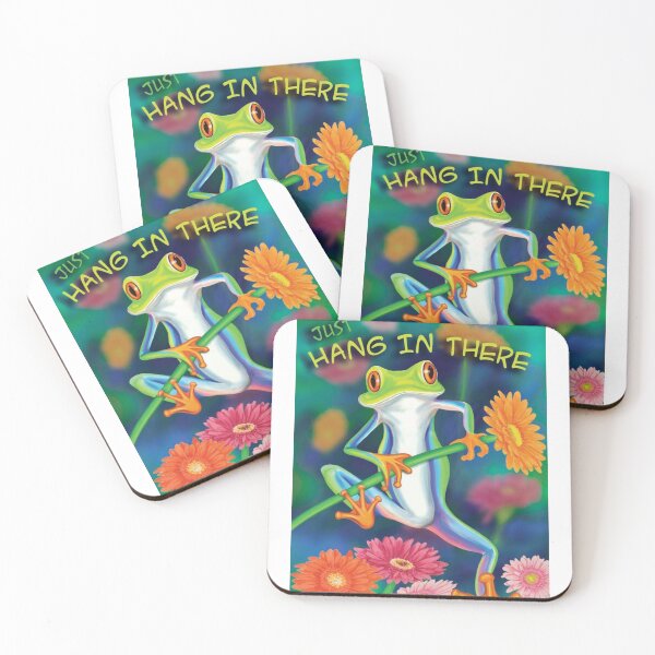 Item preview, Just Hang In There – Colorful Frog Holding Flower, Motivational Art. designed and sold by TheMysticNook.