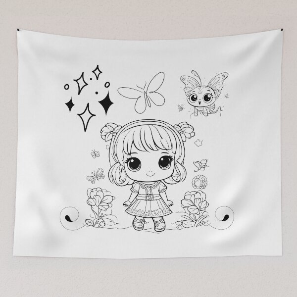 Item preview, Adorable Kawaii Doll with Butterflies and Flowers – Cute Chibi Art designed and sold by FASA's ART.
