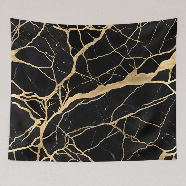 Item preview, Luxurious Black Marble with Gold Veins designed and sold by ColorMotionArt.