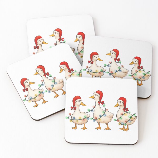 Item preview, Christmas Ducks with Santa Hats and Lights designed and sold by ArtfulWeave.