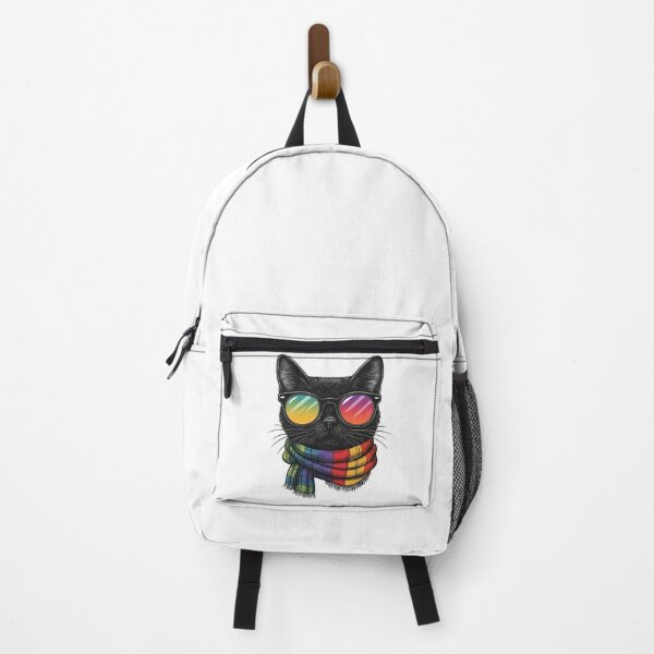 Item preview, Cool Black Cat with Rainbow Scarf and Sunglasses designed and sold by ArtfulWeave.
