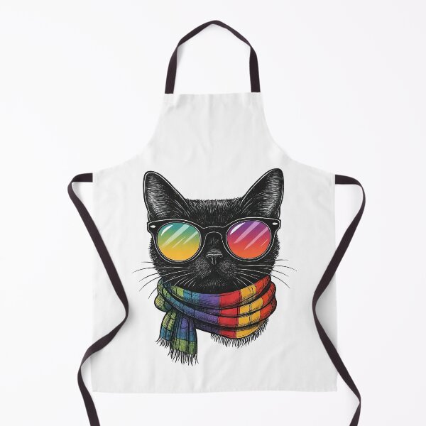 Item preview, Cool Black Cat with Rainbow Scarf and Sunglasses designed and sold by ArtfulWeave.