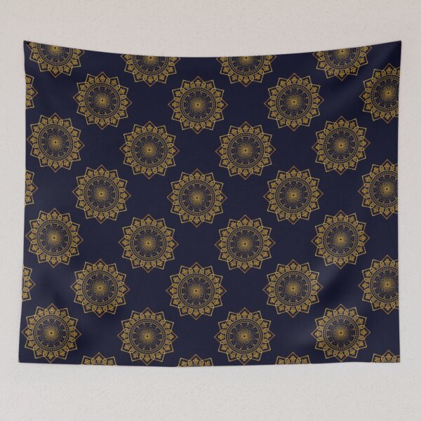 Item preview, Sacred geometry mandala flower gold and gold white midnight blue designed and sold by zephstudoartist.