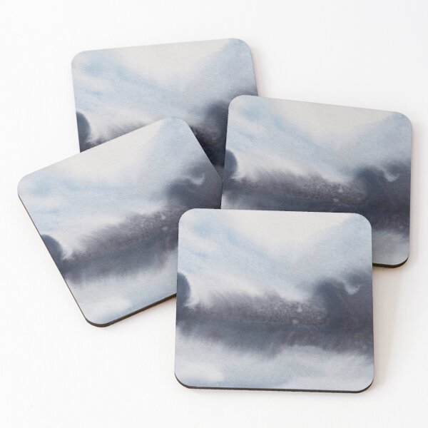Item preview, Abstract loose modern watercolor landscape art. Blue and white grey sky, indigo landscape. Impressionist illustration of winter forest and lake designed and sold by MTShoppingLine.