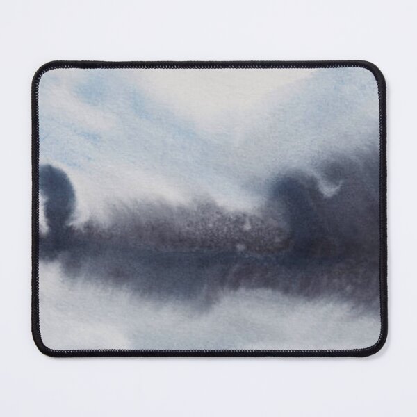 Item preview, Abstract loose modern watercolor landscape art. Blue and white grey sky, indigo landscape. Impressionist illustration of winter forest and lake designed and sold by MTShoppingLine.
