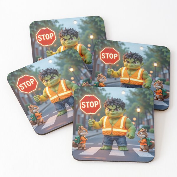 Item preview, Green Crossing Guard With Stop Sign and Chipmunks designed and sold by Maria Dryfhout.