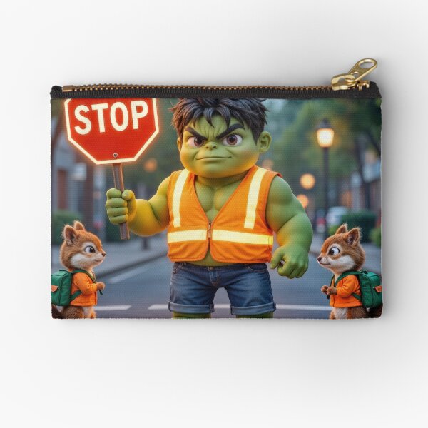 Item preview, Green Crossing Guard With Stop Sign and Chipmunks designed and sold by Maria Dryfhout.