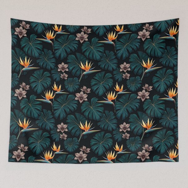 Item preview, Elegant Night Jungle - Bird of Paradise and Monstera Pattern designed and sold by TitoMassia.