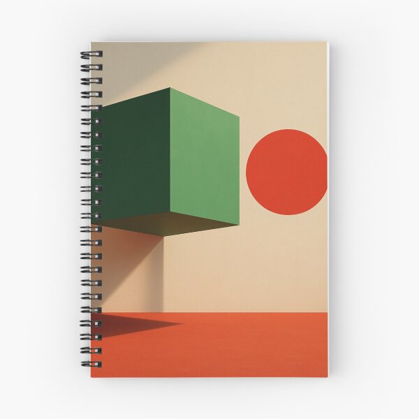 Item preview, Suspended Tension – Minimalist Green Cube and Red Circle Composition designed and sold by Aesthread.