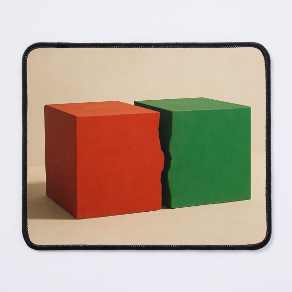 Item preview, The Crack Between – Minimalist Red and Green Cube Composition designed and sold by Aesthread.