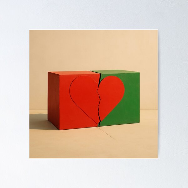 Item preview, Broken Symmetry – Minimalist Red Heart Split in Geometric Form designed and sold by Aesthread.