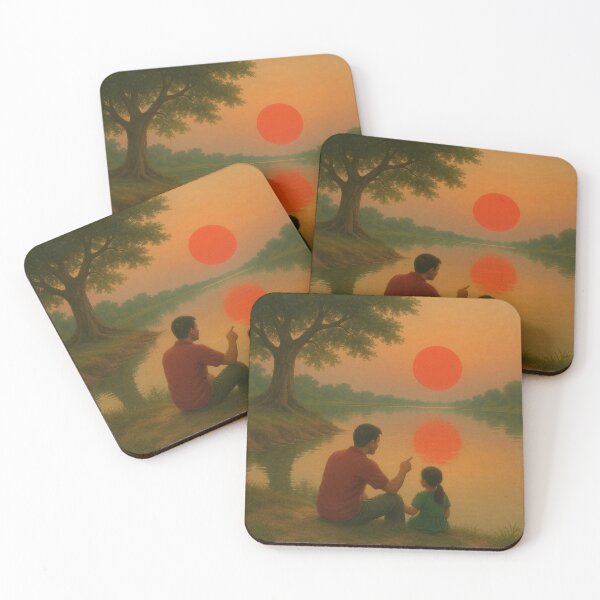 Item preview, Father and Daughter – Nostalgic Sunset Moment by the River designed and sold by Aesthread.