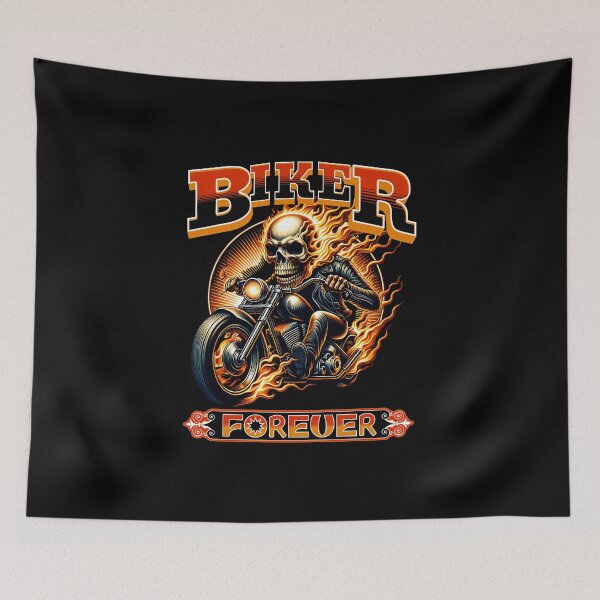 Item preview, Flaming Cartoon Skull Biker Forever designed and sold by FunCartoonSpot.