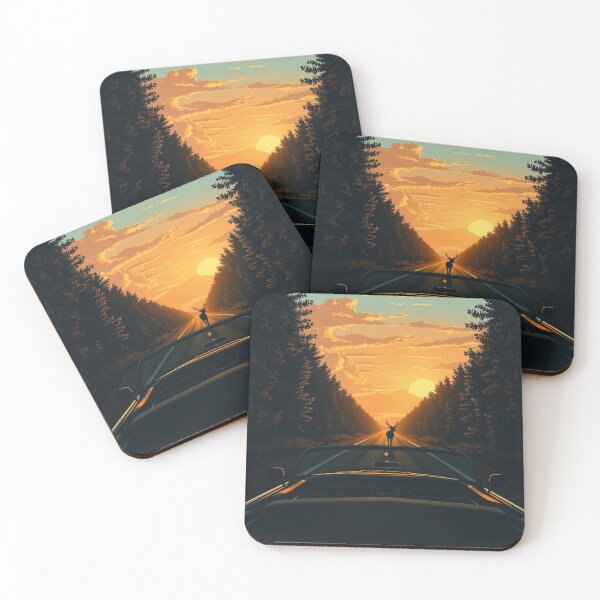 Item preview, “Deer on the road at sunset in the forest” designed and sold by Vibrant-Shadows.