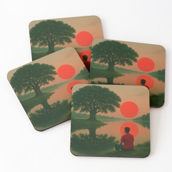 Item preview, Stillness Before the Sun – Reflective Minimalist Landscape with Figure designed and sold by Aesthread.
