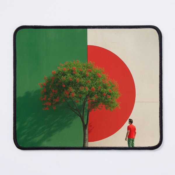 Item preview, Línea central: Composición minimalista de hombre y árbol con equilibrio entre rojo y verde designed and sold by Aesthread.