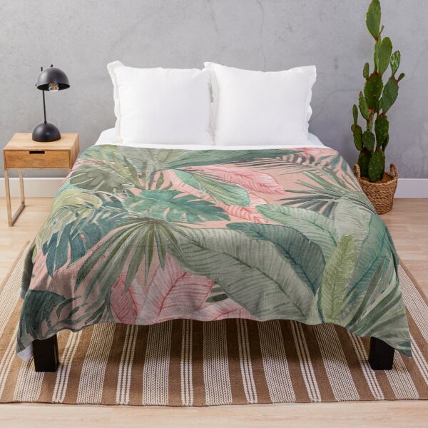 Item preview, Tropical Watercolor Jungle Leaves Pattern on Soft Pink Background Art designed and sold by Bloomery Decor.
