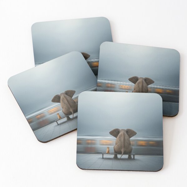 Item preview, Elephant and dog sit at a train station and watch a high-speed train pass by designed and sold by Mike Kiev art.