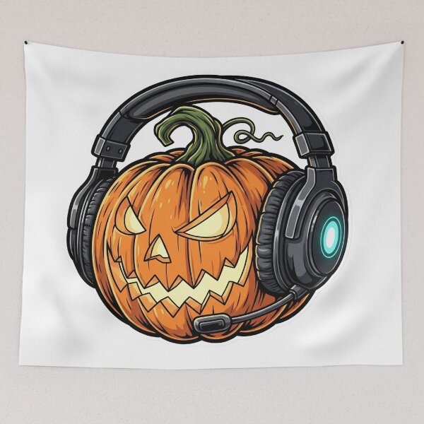 Item preview, Gamer Jack-O'-Lantern Sticker - Halloween Pumpkin Gaming Headset designed and sold by StickyGuys.