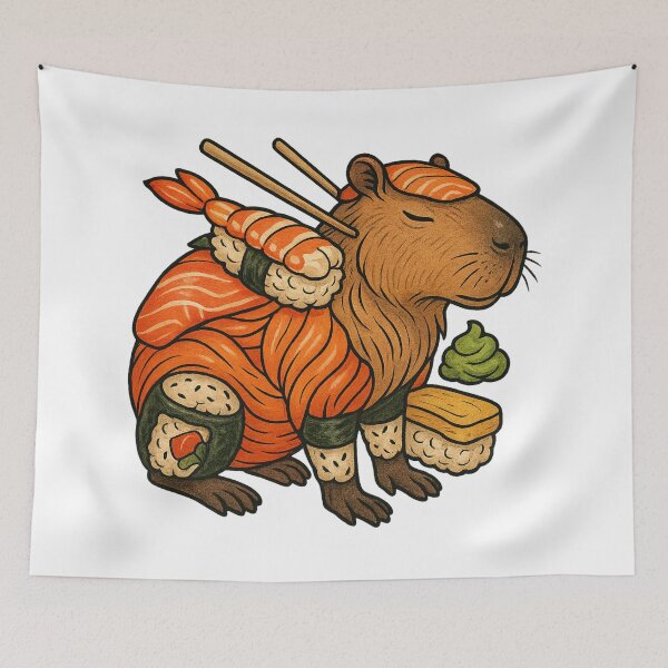 Item preview, Capybara Covered in Sushi – Ultimate Snack Mode designed and sold by Capybarastore_77.
