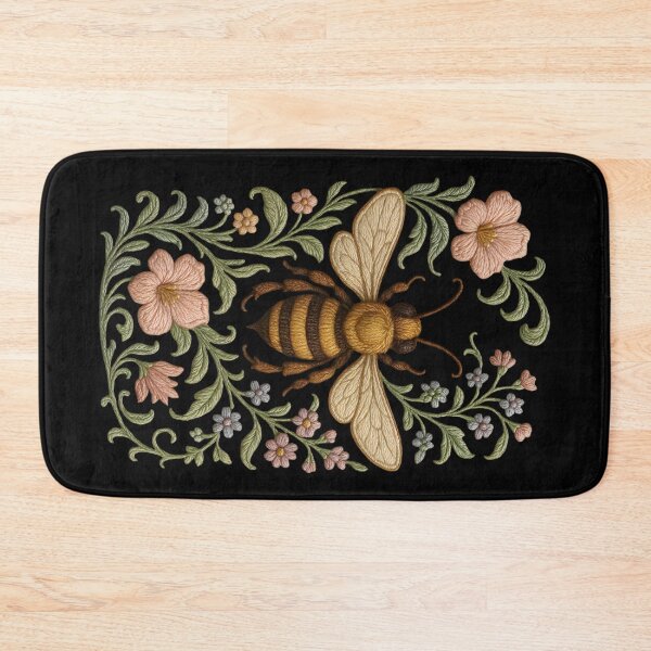 Item preview, Vintage Embroidered Bee with Wildflowers – Hand-Stitched Look designed and sold by Amr Qadi.