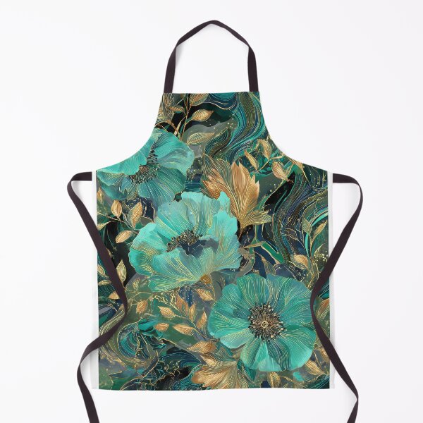 Artikelvorschau, Aqua Gold Swirl Floral Abstract Art – Elegantes botanisches Muster entworfen und verkauft von MysticCanvasAi.