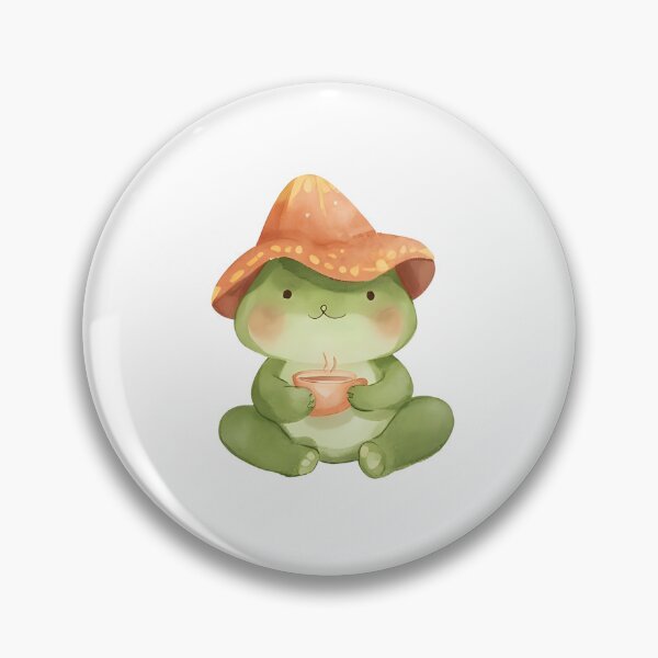 Item preview, A cute cartoon frog sipping tea while wearing a mushroom cap, cozy vibes, kawaii sticker, soft color palette, transparent background, perfect for journaling designed and sold by Palmate-m.