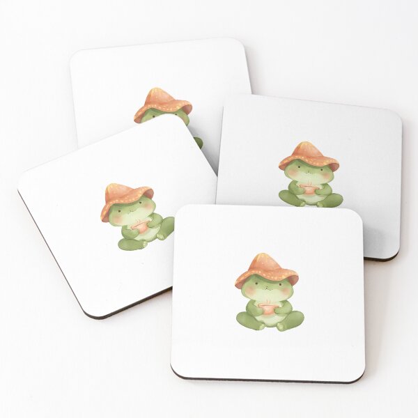 Item preview, A cute cartoon frog sipping tea while wearing a mushroom cap, cozy vibes, kawaii sticker, soft color palette, transparent background, perfect for journaling designed and sold by Palmate-m.