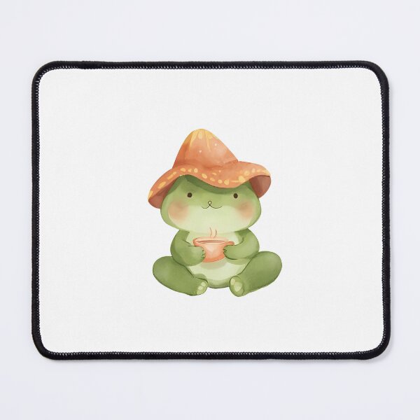 Item preview, A cute cartoon frog sipping tea while wearing a mushroom cap, cozy vibes, kawaii sticker, soft color palette, transparent background, perfect for journaling designed and sold by Palmate-m.