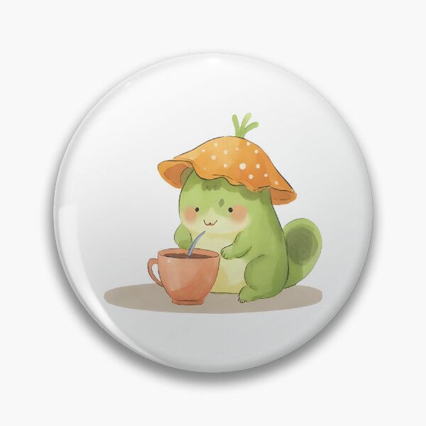 Item preview, A cute cartoon frog sipping tea while wearing a mushroom cap, cozy vibes, kawaii sticker, soft color palette, transparent background, perfect for journaling designed and sold by Palmate-m.