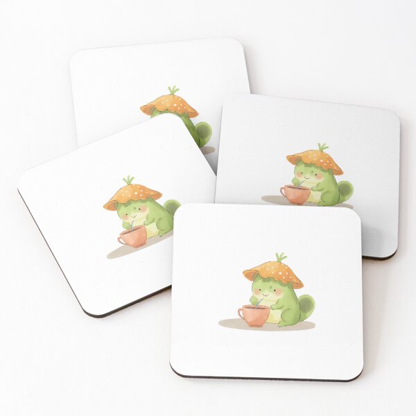 Item preview, A cute cartoon frog sipping tea while wearing a mushroom cap, cozy vibes, kawaii sticker, soft color palette, transparent background, perfect for journaling designed and sold by Palmate-m.