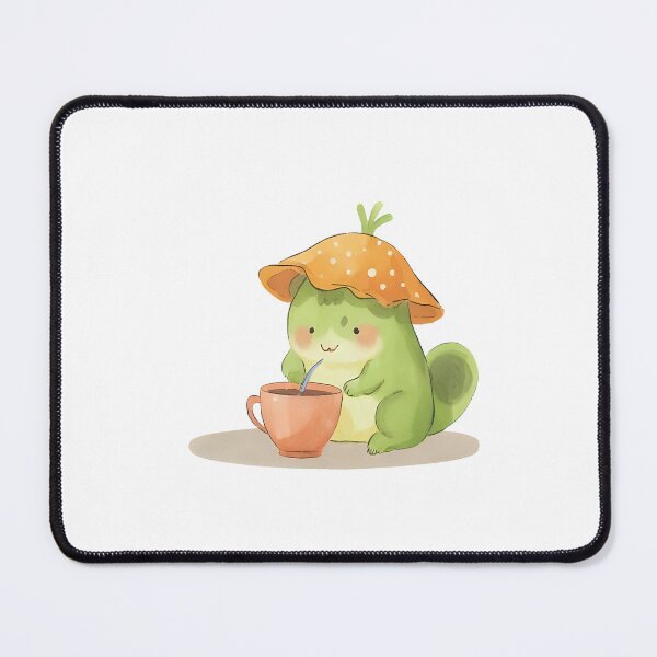 Item preview, A cute cartoon frog sipping tea while wearing a mushroom cap, cozy vibes, kawaii sticker, soft color palette, transparent background, perfect for journaling designed and sold by Palmate-m.
