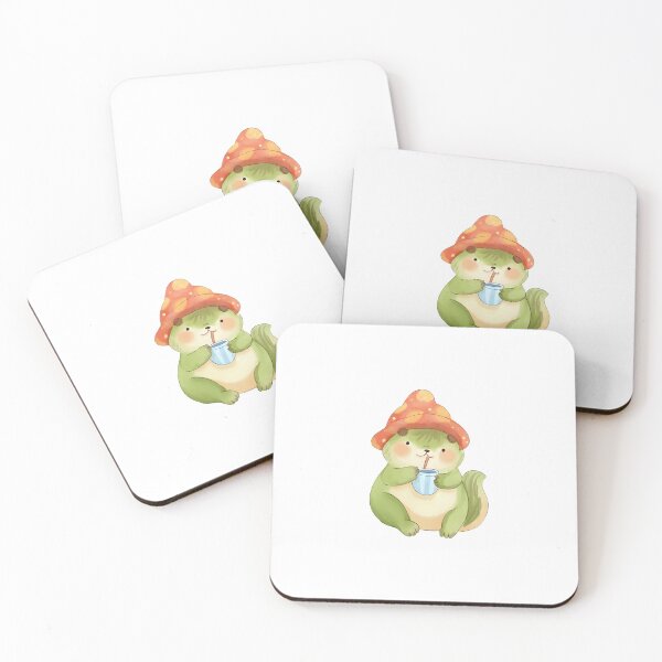 Item preview, A cute cartoon frog sipping tea while wearing a mushroom cap, cozy vibes, kawaii sticker, soft color palette, transparent background, perfect for journaling designed and sold by Palmate-m.
