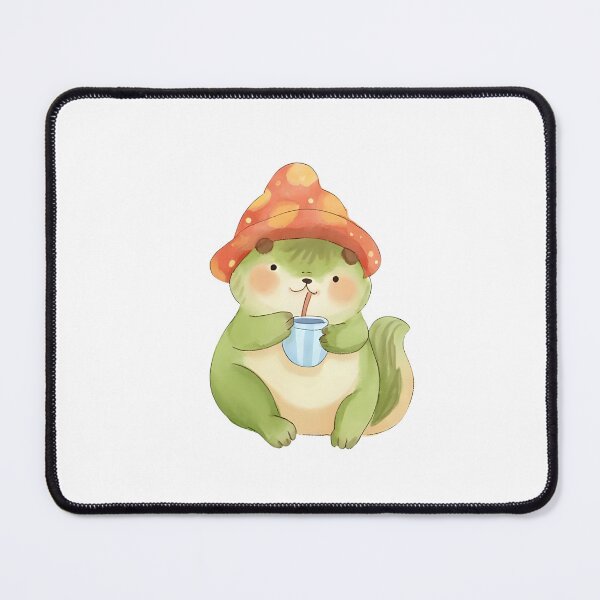 Item preview, A cute cartoon frog sipping tea while wearing a mushroom cap, cozy vibes, kawaii sticker, soft color palette, transparent background, perfect for journaling designed and sold by Palmate-m.