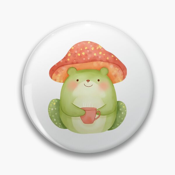 Item preview, A cute cartoon frog sipping tea while wearing a mushroom cap, cozy vibes, kawaii sticker, soft color palette, transparent background, perfect for journaling designed and sold by Palmate-m.